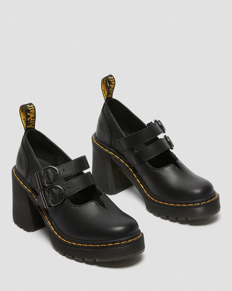 Black Women's Dr Martens Eviee Sendal Leather Heeled Mary Jane Shoes | CA 335HAP